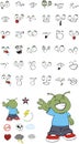 Cute alien kid cartoon expressions set