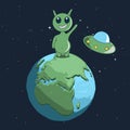 Cute alien stand on Earth and welcomes us Royalty Free Stock Photo