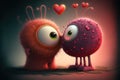 Cute aliens monsters in love on Valentine\'s Day. Generative AI