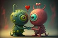 Cute aliens monsters in love on Valentine\'s Day. Generative AI