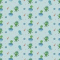 Cute aliens and robots doodles, seamless pattern for kids