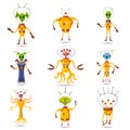 Cute Aliens In Space Suits, Spaceship Crew Cartoon Characters, vector, isolated Royalty Free Stock Photo
