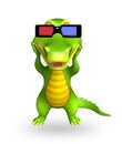 Cute Aligator cartoon character with clock