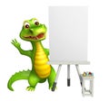 Cute Aligator cartoon character with clock