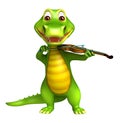 Cute Aligator cartoon character with violin