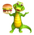 Cute Alligator cartoon character with burger