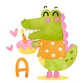 Cute alligator vector Animals alphabet for kids educationabc. Crocodile cartoon Funny hand drawn style kawaii characters Royalty Free Stock Photo