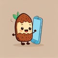 cute almond cartoon character looking at the smartphone, cartoon style, modern simple illustration