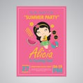 Cute aloha girl on pink background vector cartoon illustration for happy birthday card design Royalty Free Stock Photo