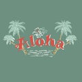Cute Aloha summer quote, with hand drawn palm tree, Hibiscus flower,waves. Brush vector lettering for print, tshirt and poster.