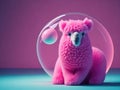 Cute alpaca with bubble gum sphere out on pastel background. ai generative Royalty Free Stock Photo