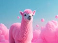 Cute alpaca with bubble gum sphere out on pastel background. ai generative Royalty Free Stock Photo