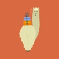 Cute alpaca character. Funny llama with luggage. Cartoon for your design