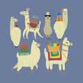 Cute alpaca character. Funny llamas with luggage. Cartoon for your design