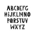 Cute alphabet in nordic hygge style. Modern day nursery poster. Simple hand drawn black letters with white decor, set