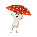 Cute amanita character with emotions in panic