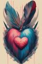 cute ancient huge heart with feathers