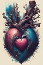 cute ancient huge heart with feathers