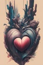 cute ancient huge heart with feathers