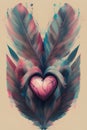 cute ancient huge heart with feathers