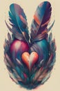 cute ancient huge heart with feathers