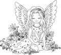 Cute angel with bunny. Coloring book illustration