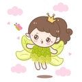 Cute angel cartoon and butterfly, fairy princess vector baby shower card