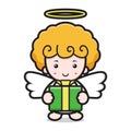 cute angel cartoon character holding box gift Royalty Free Stock Photo