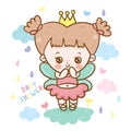 Cute angel cartoon, fairy princess vector baby shower cardKawaii vector: Series Girly doodles sweet pastel