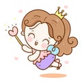 Cute angel cartoon, fairy princess vector heart magic wand Kawaii vector: Series Girly doodles sweet pastel