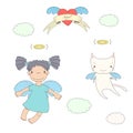 Cute angel and cat illustration Royalty Free Stock Photo