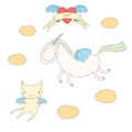 Cute angel cat and unicorn illustration Royalty Free Stock Photo