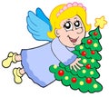 Cute angel with Christmas tree Royalty Free Stock Photo