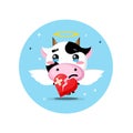 Cute angel cow is sad holding love Royalty Free Stock Photo