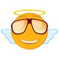 Cute angel emoticon in a sunglasses on white background.