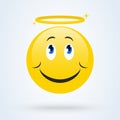 Cute angel emoticon vector illustration. Smiling face with angel halo emoji Royalty Free Stock Photo