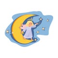 Cute angel girl stay at night moon, move stars