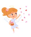 Cute angel magic character with hearts, little cupid with wings, Happy Valentine day Royalty Free Stock Photo