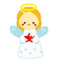 Cute angel with red star in hands. Isolated clip art, icon for baby, Christmas, seasonal design Royalty Free Stock Photo