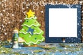 Cute Angel and tree, blank photo frame. Royalty Free Stock Photo
