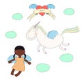 Cute angel and unicorn illustration Royalty Free Stock Photo