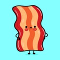 Cute angry bacon character. Vector hand drawn cartoon kawaii character illustration icon. Isolated on blue background Royalty Free Stock Photo