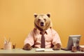a cute angry bear as a boss, created with Generative AI technology Royalty Free Stock Photo