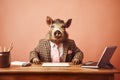 a cute angry boar as a boss, created with Generative AI technology Royalty Free Stock Photo