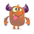 Cute angry cartoon monster. Vector furry orange monster character showing tongue and grimasing Royalty Free Stock Photo