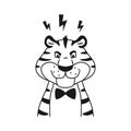 Cute angry cartoon tiger head isolated on white. Royalty Free Stock Photo