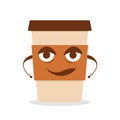 Cute angry coffee paper cup. Vector flat cartoon character illustration icon design.Isolated on white background. Coffee to go,