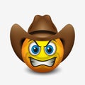 Cute angry cowboy emoticon, emoji - vector illustration