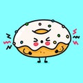 Cute angry Donut character. Vector hand drawn cartoon kawaii character illustration icon. Isolated on blue background