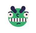 Cute angry face avatar with mad crazy facial expression. Abstract character with teeth in anger, frowning eyebrows